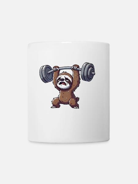 Faultier Workout Hantel Cartoon - Tasse - Weiß