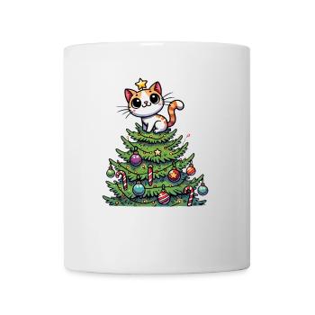 Lustige Katze Weihnachtsbaum Skurril - Tasse - Weiß - Vorne