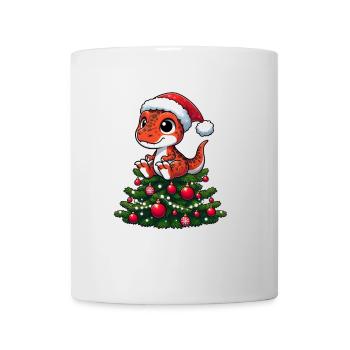 Dino mit Weihnachtsbaum Skurril Cartoon T-Rex - Tasse - Weiß - Vorne