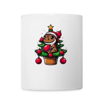 Mignon T-Rex Dino arbre de Noël style bande dessinée - Mug blanc - blanc - Devant