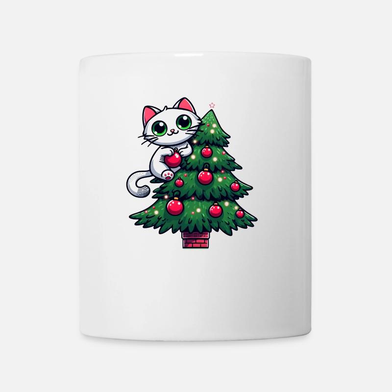 Süße Katze Weihnachten Comic Tannenbaum - Tasse - Weiß