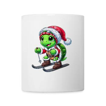 Tortue de Noël Père Noël Sports d’hiver Skieur - Mug blanc - blanc - Devant