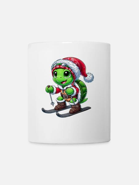 Weihnachten Schildkröte Santa Wintersport Skifahre - Tasse - Weiß