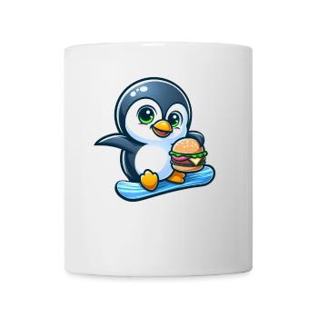 Cooler Pinguin Snowboarder mit Burger - Tasse - Weiß - Vorne