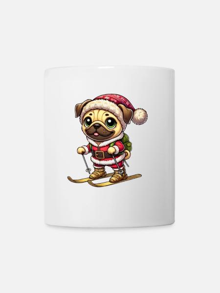 Mops auf Skiern Winter Spaß Weihnachten - Tasse - Weiß