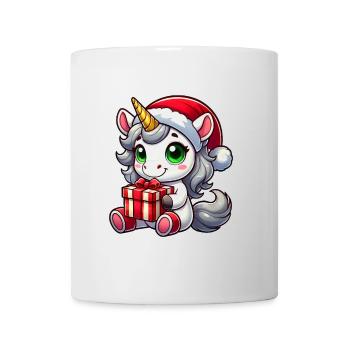 Weihnachtsmann mit Weihnachts-Einhorn - Tasse - Weiß - Vorne