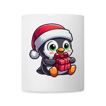 Weihnachtlicher Pinguin mit Weihnachtsmann und - Tasse - Weiß - Vorne