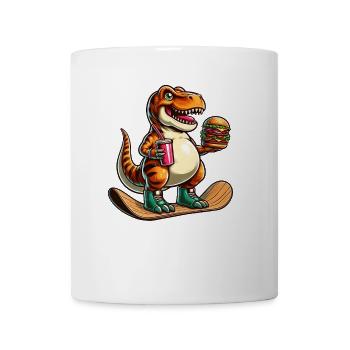 T-Rex Dinosaur Skateboard Hamburger Fun - Mug - white - Front