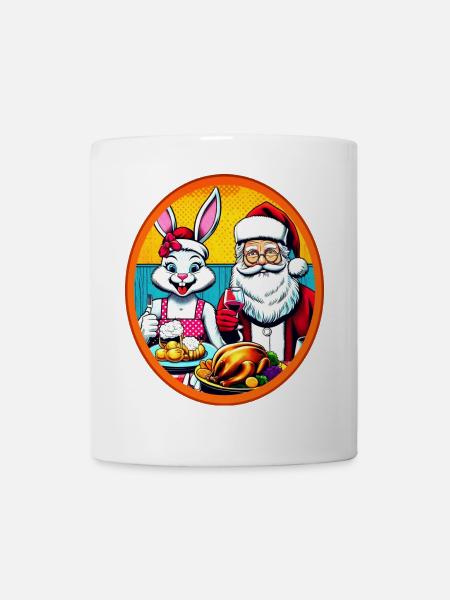 Weihnachten -  Osterhase und Weihnachtsmann - Tasse - Weiß