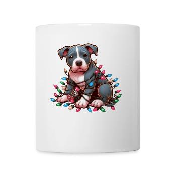 Pitbull drôle avec des guirlandes lumineuses pour Noël - Mug blanc - blanc - Devant