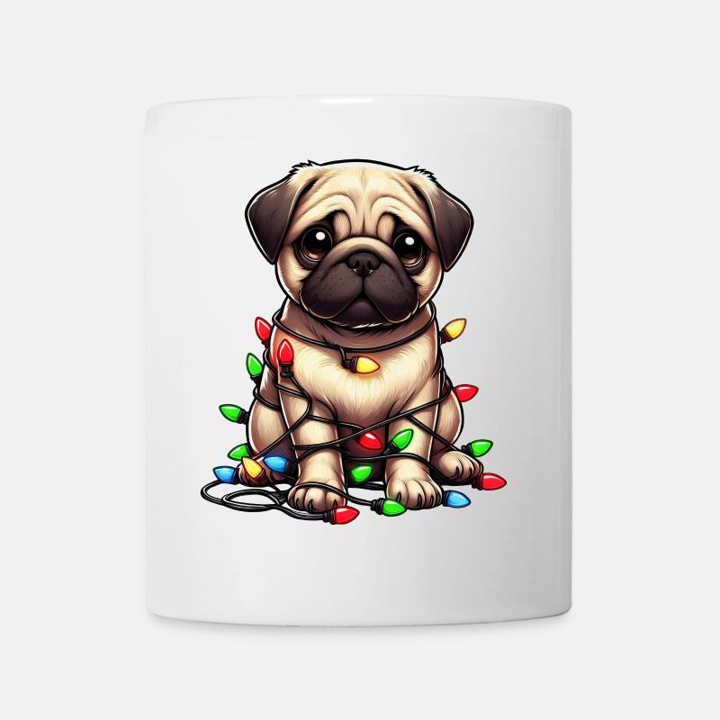 Mops Weihnachten Lichterkette süß tollpatsch - Tasse - Weiß