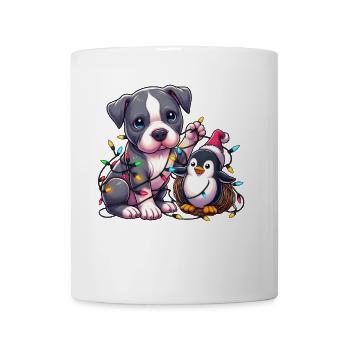 Süßer tollpatschiger Pitbull und Pinguin Weihnacht - Tasse - Weiß - Vorne