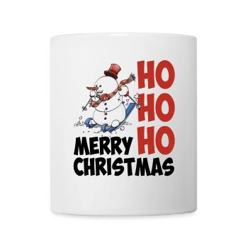 "HoHoHo Frohe Weihnachten" der Skischneemann - Tasse - Weiß - Vorne