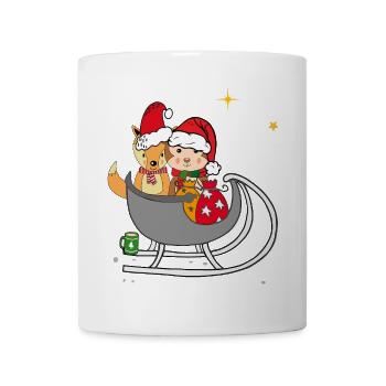 Fuchs und Teddy im Schlitten, Weihnachten - Tasse - Weiß - Vorne