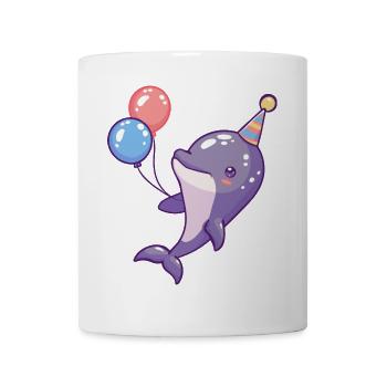 Delfin Geburtstag Comic Niedlich - Tasse - Weiß - Vorne