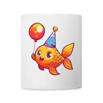 Poisson rouge Anniversaire Bande dessinée Mignon - Mug blanc - blanc - Devant
