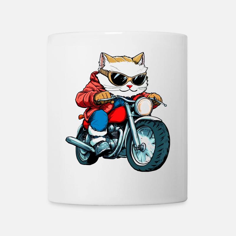 Katzen Motorradfahrer / Motorrad Katze - Tasse - Weiß