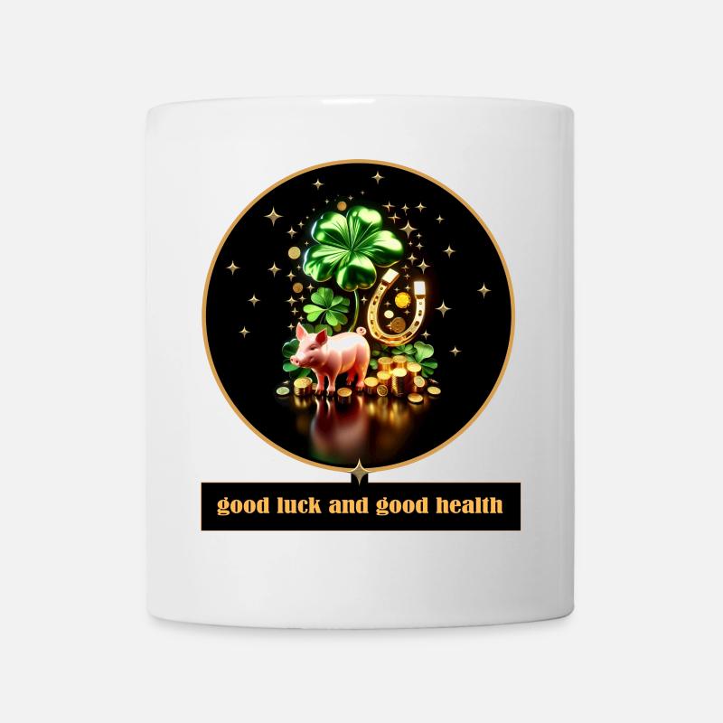 Lucky pig with shamrock and coins - Mug - white