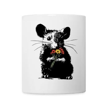 Maus mit bunten Blumenstrauß - Stencil Love - Tasse - Weiß - Vorne