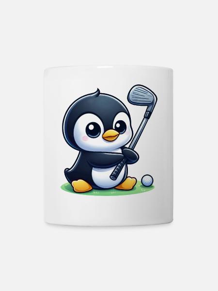 Süßer Pinguin Golfer Cartoon Lustig - Tasse - Weiß