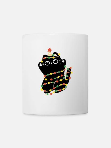 Weihnachtsbeleuchtung Katze - Tasse - Weiß