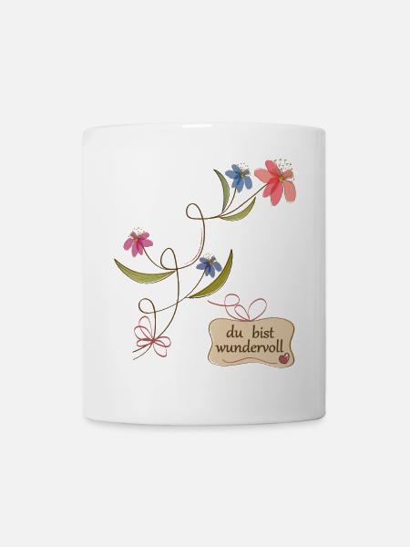Du bist wundervoll, Blumenranke - Tasse - Weiß