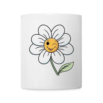 Cheerful White Daisy with Smiley Faces - Mug - white - Front