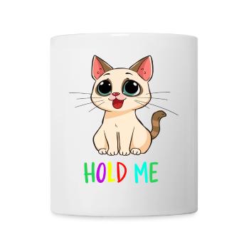 Cute Cartoon Cat “Hold Me” – Funny Kawaii Pet Desi - Mug - white - Front