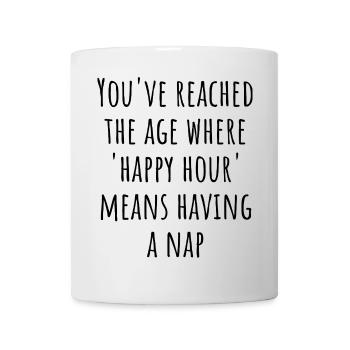 “Happy Hour” Means Nap Time – Funny Retirement Gif - Mug - white - Front