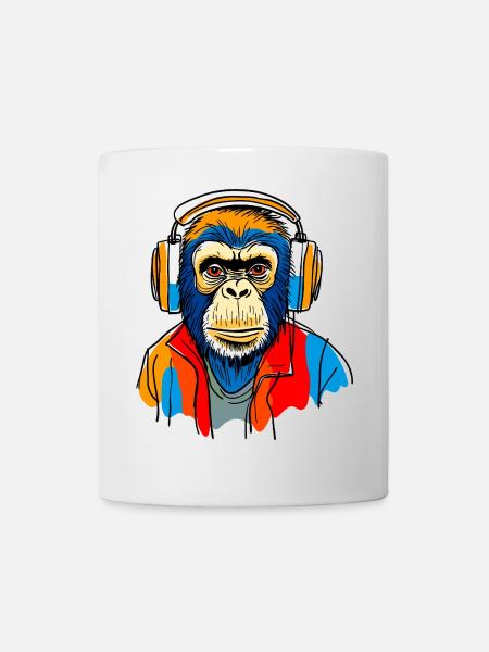 Affe mit Kopfhörern - Tasse - Weiß