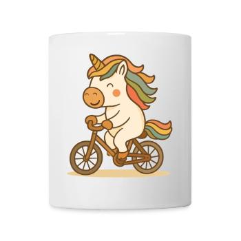 Happy unicorn with colorful mane riding a bike - Mug - white - Front
