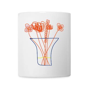 Minimalistischer Strauß – Blumen in der Vase - Tasse - Weiß - Vorne