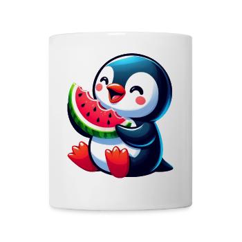Cute Penguin Melon Watermelon Summer Cartoon - Mug - white - Front
