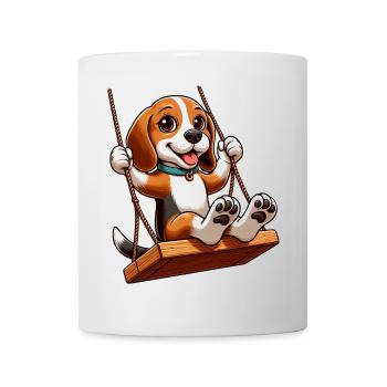 Beagle joyeux sur balançoire chien de terrain de jeu - Mug blanc - blanc - Devant