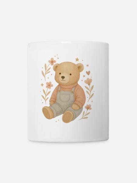 Süßer Boho Teddybär mit Blumen – Baby Design - Tasse - Weiß