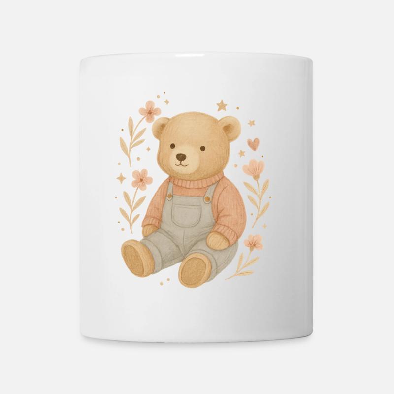 Süßer Boho Teddybär mit Blumen – Baby Design - Tasse - Weiß