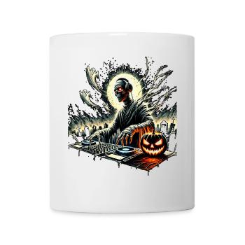 Crâne de DJ d’Halloween avec citrouille - Mug blanc - blanc - Devant