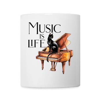 Music is Life - Black Cat pianiste au piano - Mug blanc - blanc - Devant