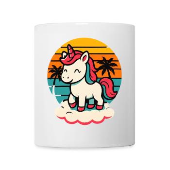 Retro Unicorn Shirt Sunset Palm Trees Cloud - Mug - white - Front