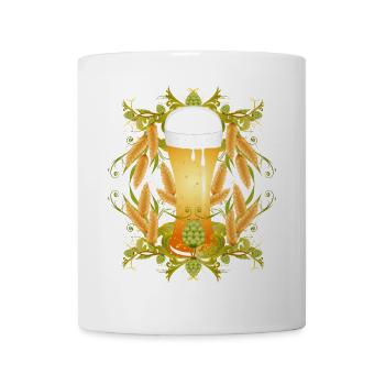 Beer glass with hops and malt – traditional motif - Mug - white - Front