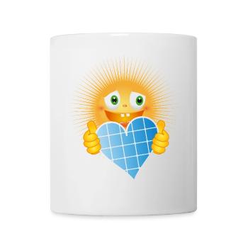Strahlende Sonne mit Herz aus Solarzellen - Tasse - Weiß - Vorne