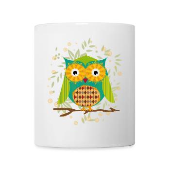 kunstvoll gestaltete Eule mit Patchwork-Muster - Tasse - Weiß - Vorne