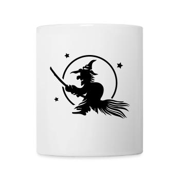 Halloween witch on a broom. Full moon time. - Mug - white - Front