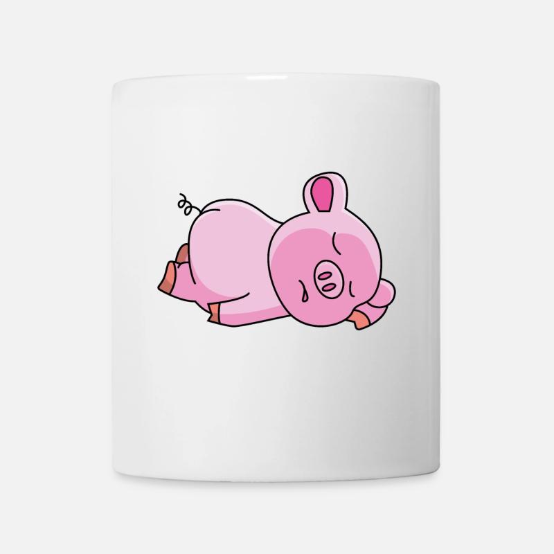 Schlafendes Rosa Schweinchen - Tasse - Weiß