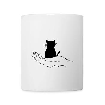 Kleines Kätzchen in einem niedlichen offenen Hand-T-Shirt - Tasse - Weiß - Vorne