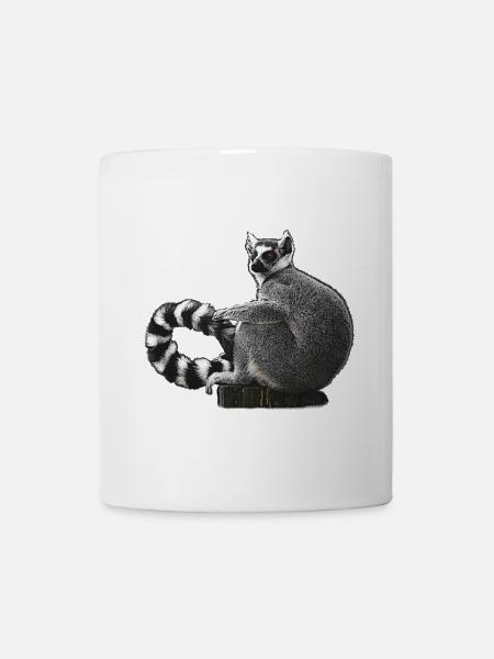 katta Lemur auf Baumstumpf Schwarzweiß - Tasse - Weiß