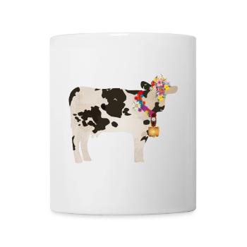 decorated cow with cowbell and floral decorations - Mug - white - Front