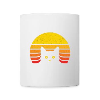 Chat silhouette au soleil rétro - Mug blanc - blanc - Devant