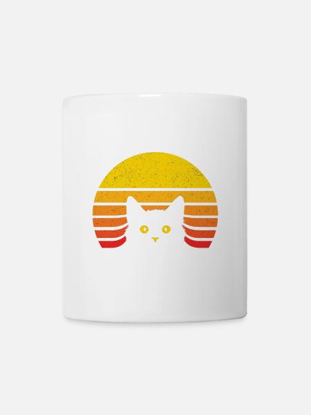 Cat silhouette in the retro sun - Mug - white