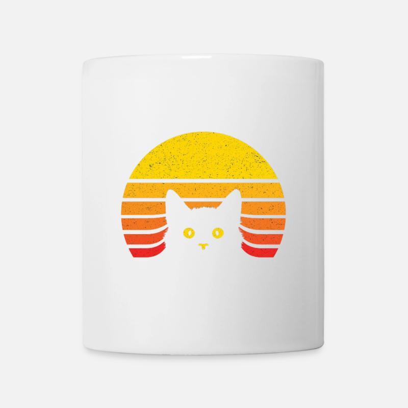 Chat silhouette au soleil rétro - Mug blanc - blanc